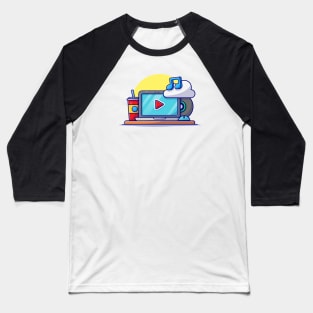 Cloud Music Icon with Laptop, Soda and Note of Music Cartoon Vector Icon Illustration Baseball T-Shirt